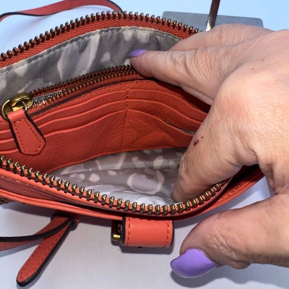 Aimee Kestenberg Orange Leather Three Compartment Crossbody - Picture 9 of 14